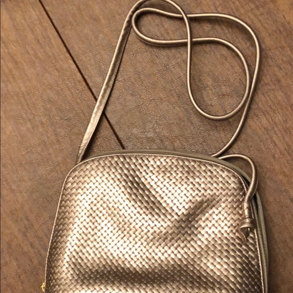 Gold Woven Leather Crossbody Bag